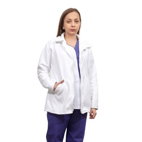 Halat medical polar scurt model 01, alb, cu femoar si...