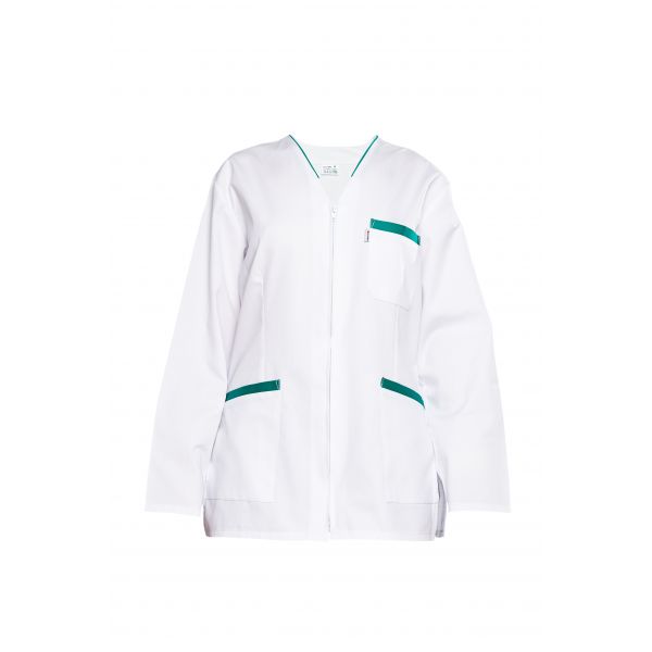 Bluza medicala dama alba cu vip colorat model 03ml, cu fermoar si buzunar