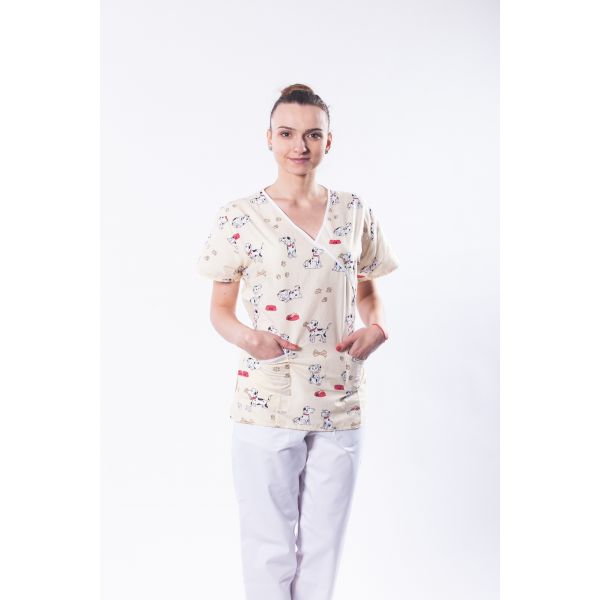 Bluza medicala din bumbac cu imprimeu 101 dalmatieni Bluza medicala din bumbac cu imprimeu 101 dalmatieni