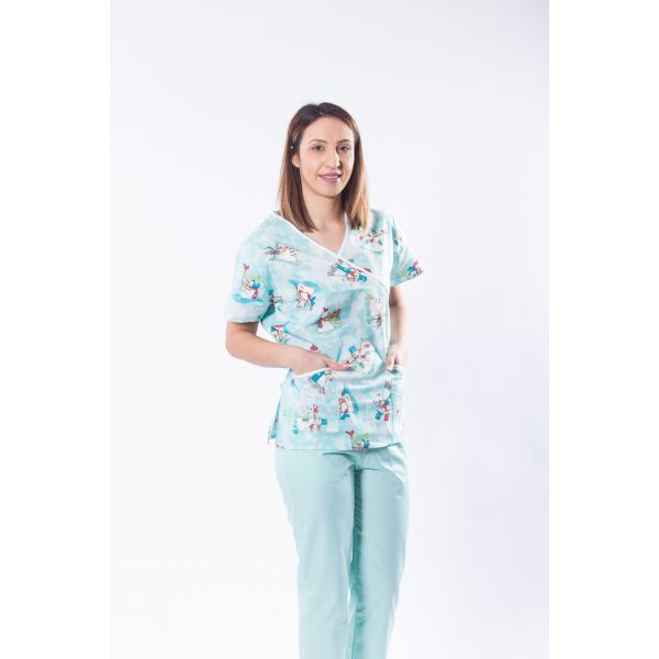 Bluza medicala din bumbac cu imprimeu oameni de zapada Bluza medicala din bumbac cu imprimeu oameni de zapada
